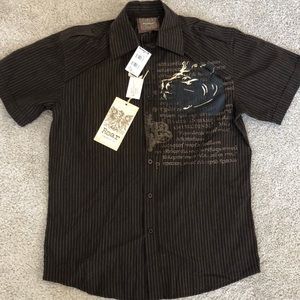NWT ROAR Men’s Brown Pinstripe Short Sleeved Button up shirt